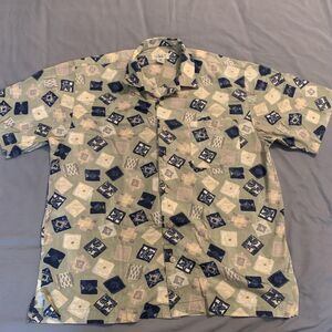 Gear For Sports Shirt Mens Large Green Blue Abstract Print Button Up Vintage 90s